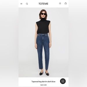 Toteme Tapered Leg Denim Jean in DARK BLUE, size 26 NWT